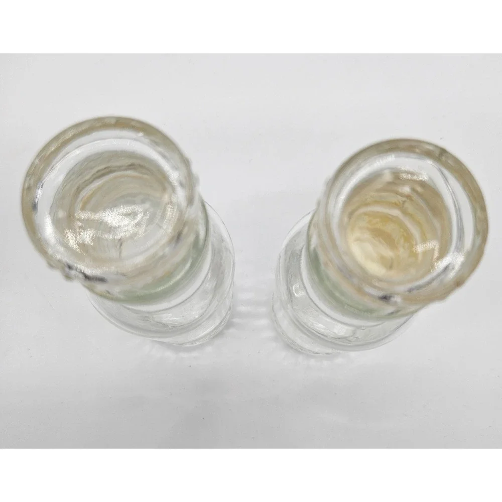 Vintage Made in Japan Clear Glass Apothecary Spice Bottles Beaded Stopper Set 2